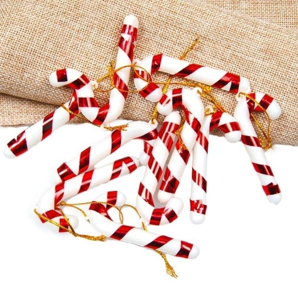 Augustina 12pcs / Set Hiasan Gantung Pohon Natal Bentuk Candy Crutch Mini Untuk Hadiah Anak DIY