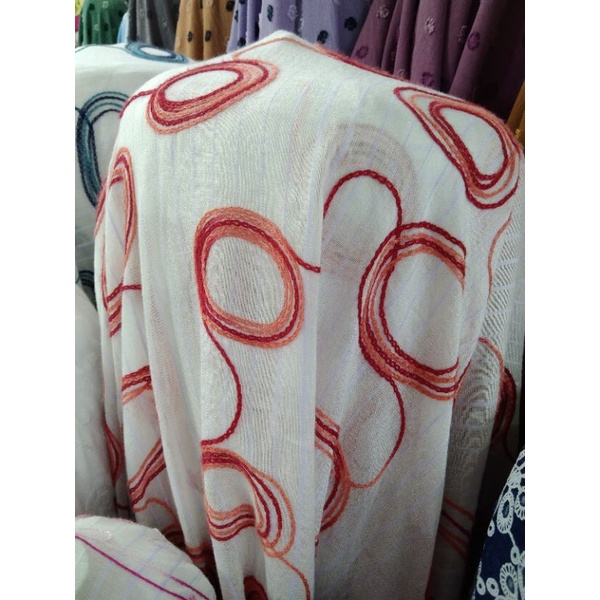 bahan/kain katun border dasar putih