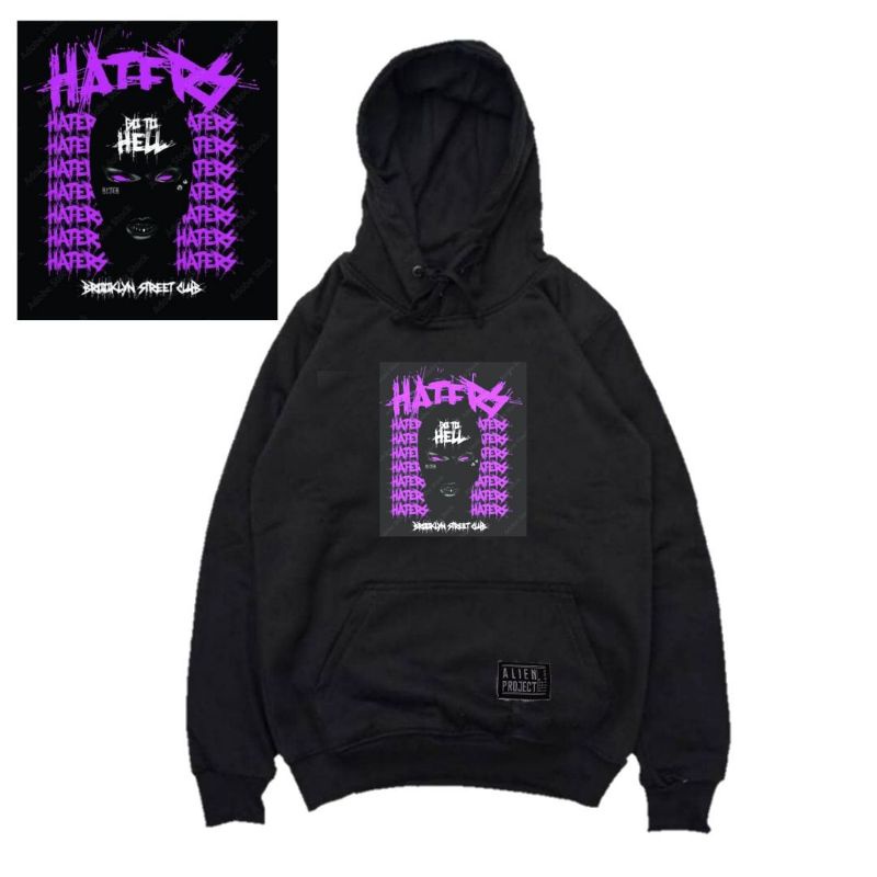 Hoodie hater black motif pria