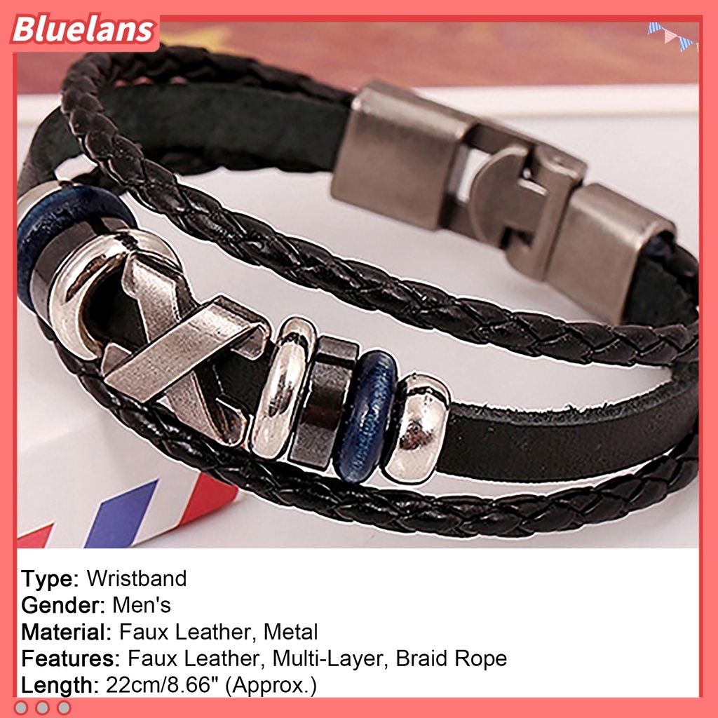 Gelang Multilayer Adjustable Bahan Kulit Untuk Pria