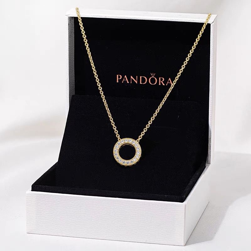 Pandora Kalung 925 Silver 18K Gold Cubic Zirconia Bentuk Bulat Untuk Wanita