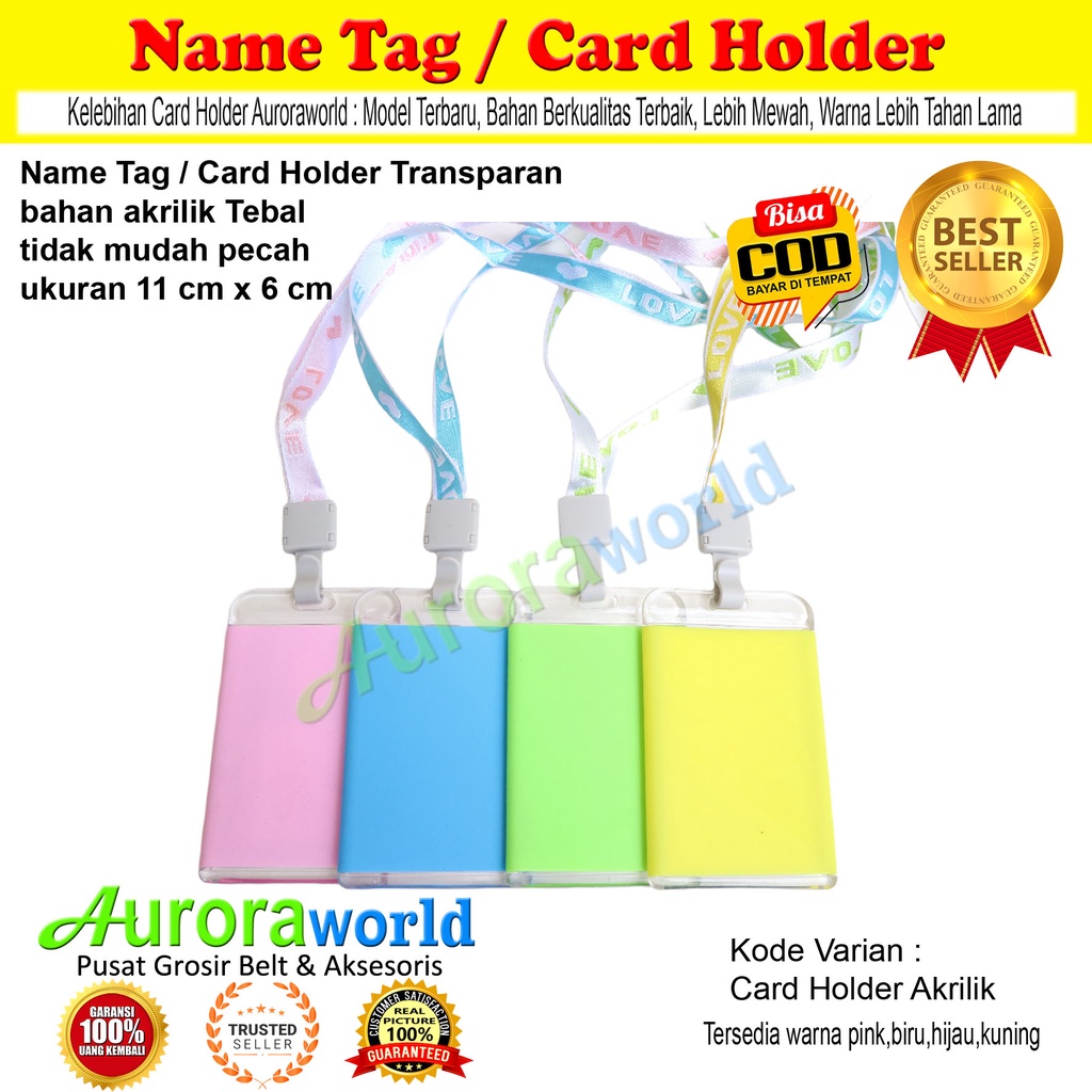 Auroraworld  Name Tag ID Card Holder Gantungan Kartu Nama Gantungan Tali Kartu Akses Kantor MRT Busway Lanyard Card Holder