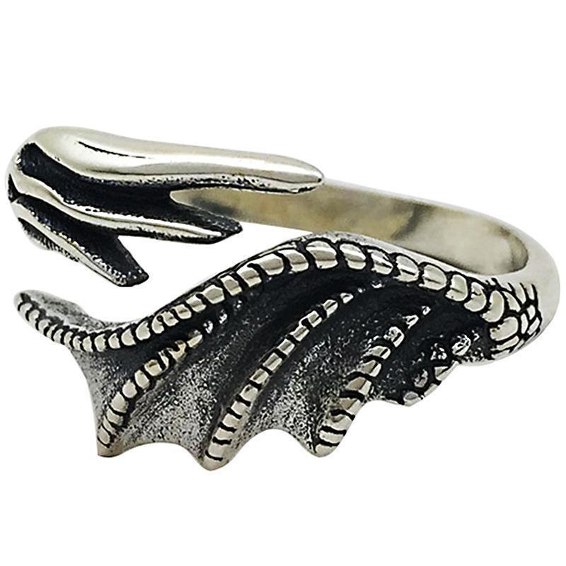 Cincin silver adjustable Desain Naga Sayap Gaya vintage Eropa Amerika Untuk Pria Dan Wanita