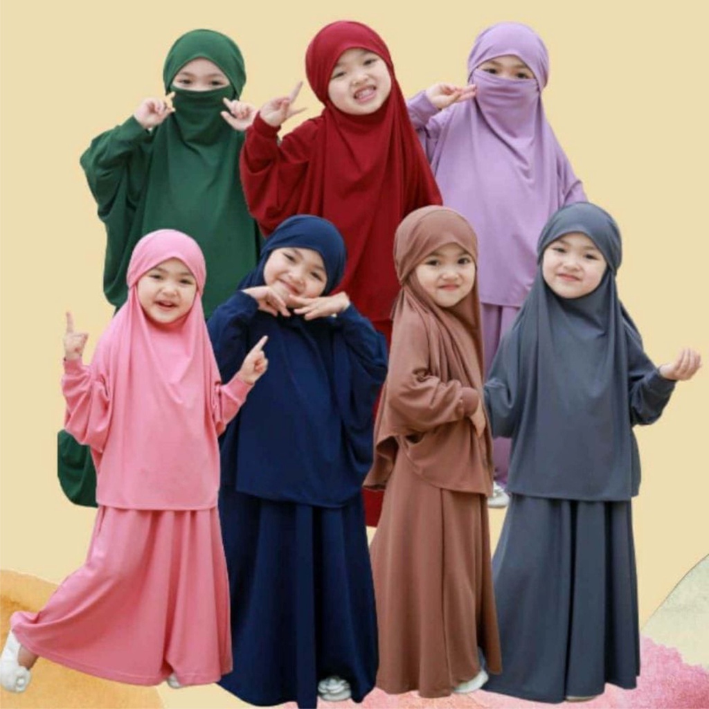 Aisyah Kids Gamis Anak Perempuan Set Hijab French Khimar Usia 5-7 Tahun Bisa Bayar Ditempat COD