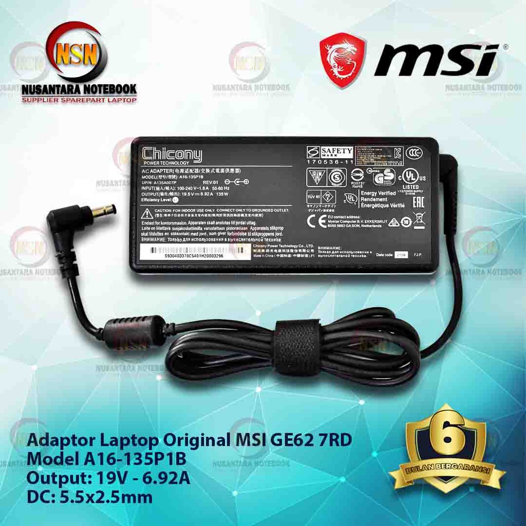 Adaptor Original MSI GE62 GF62 GS73 19.5V 9.23A 180W DC 5.5x2.5mm