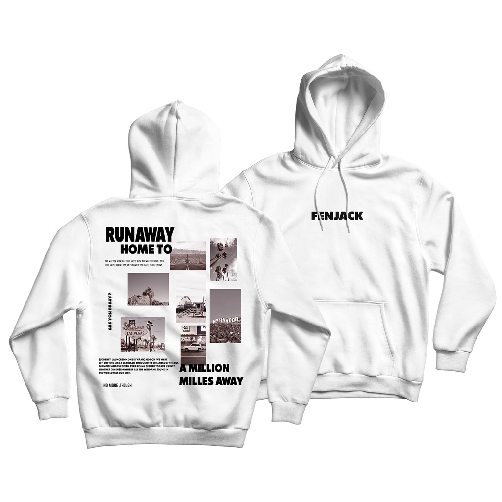 Sweaterpolos Hoodie Jumper RUNAWAY ( Sablon ) Unisex Pria & Wanita-PUTIH