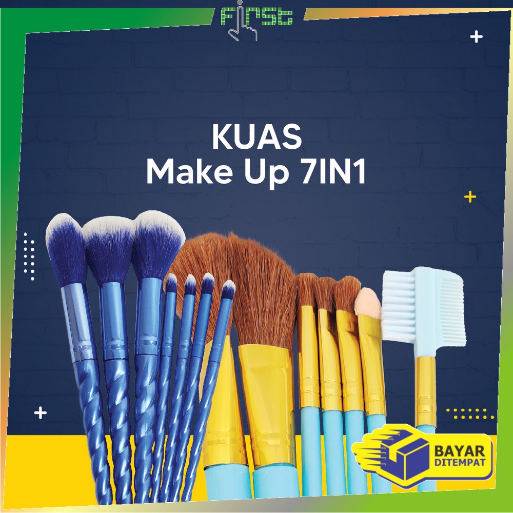 Image of FH-K128 Kuas MakeUp 7 in 1 Brush Make Up Set Mini Travel Free Pouch / Kuas Rias Wajah Model Ulir / Paket Kuas Set Make Up Cosmetic #0