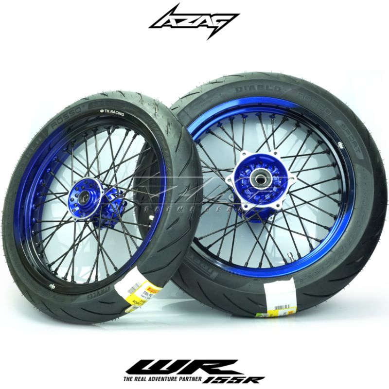 BAN SET / WHEELSET YAMAHA WR155 RE-ANODIZE 4 WARNA RING TK RACING 17/300-17/350 BAN PIRELLI DIABLO R