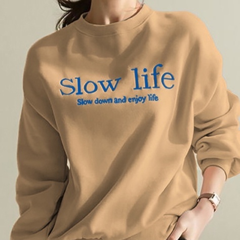 Sweater Wanita Slow Life | Sweatshirt Wanita | Crewneck Oblong | Bahan Fleece | Allsize