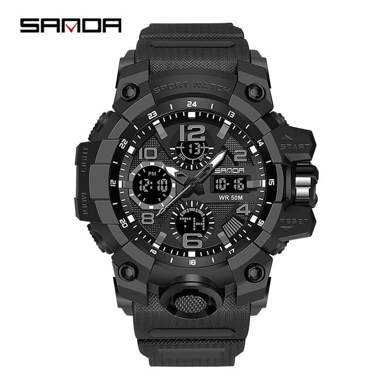 JAM TANGAN SANDA 6021 Jam Tangan Pria Digital Analog Tali Rubber Chronograph Anti Air