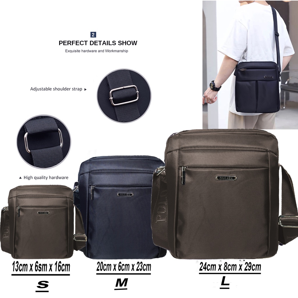 Tas Selempang POLO CAMPRO Tebal Import  Slingbag Pria  Ukuran (L &amp; M) Port USB Waterproof