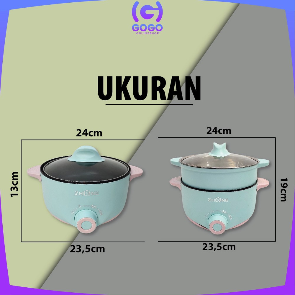 GOGO-C521 Panci Listrik Electric Kukusan Serbaguna Cooker Tingkat Multifungsi Lapisan Keramik Panci Anti Lengket