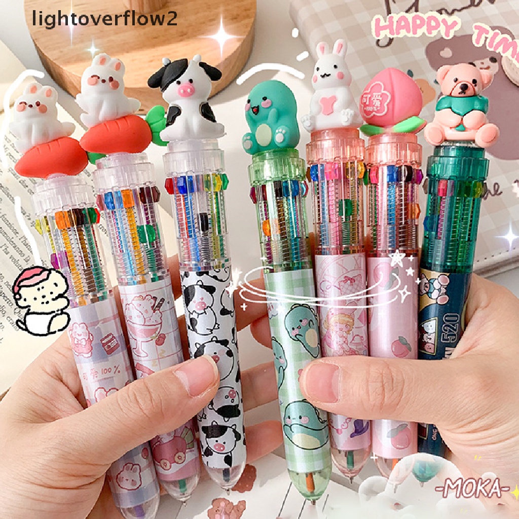 (lightoverflow2) 1pc / lot Bolpoin 10 Warna Motif Kartun Hewan Lucu Untuk Sekolah / Kantor