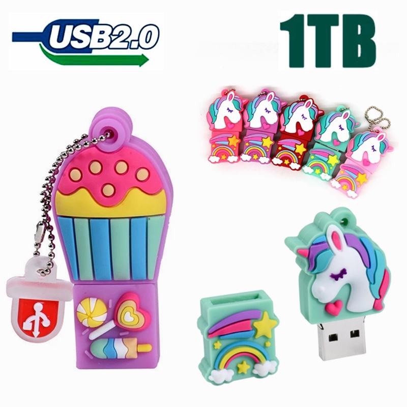 Flash Disk USB 2.0 Kapasitas 1TB Bentuk Kartun Unicorn