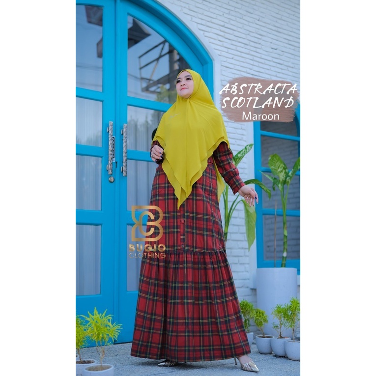 Bugio Clothing Abstracta Scotland Dress gamis Jumbo motif abstrak bahan corduroy griya mey