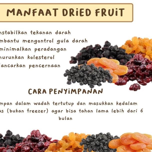 

Diskon✔️Mix Dried Fruit 250gr - Dark Raisin, Golden Raisin, Dried Cranberry, Dried Apricot, Dried Blueberry|RA8