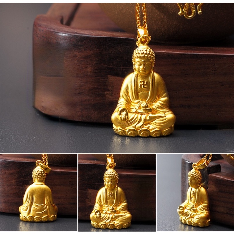 Goldkingdom Fashion Perhiasan 24K Bangkok Aksesoris Ready Stock Berlapis Emas Asli Kadar 375 Buddha Liontin 3D Emas Asli Kadar 375 Guanyin Bodhisattva Kalung Pria Dan Wanita Zodiak