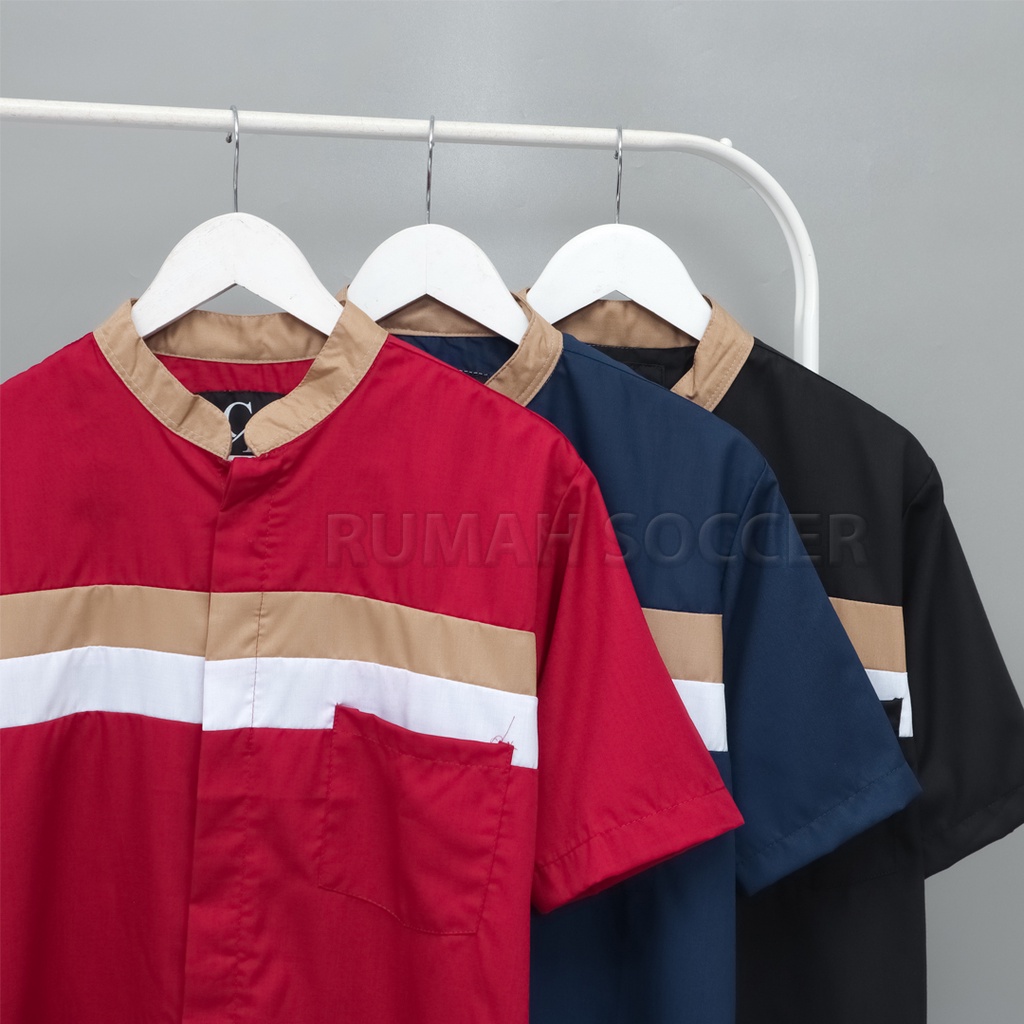 Baju Kemeja Koko Pria Terbaru Lengan Pendek Terbaru Bahan Cotton Toyobo Premium - Qahtan