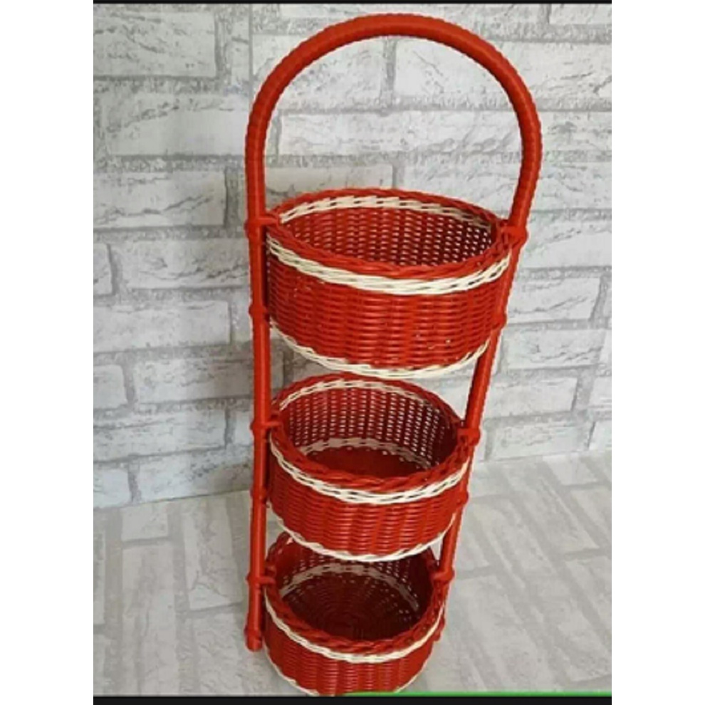 Grosir Keranjang bawang tempat bumbu dapur 3 susun tempat serbaguna rak minimalis keranjang rotan te