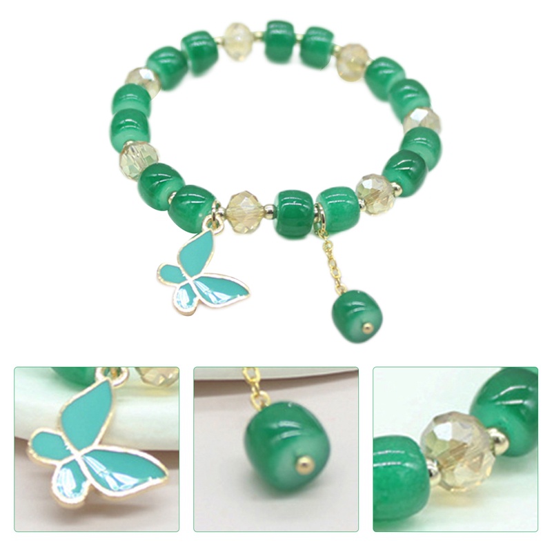 Gelang Tangan Wanita Manik Kristal Berlian DIY Hias Liontin Kupu-Kupu