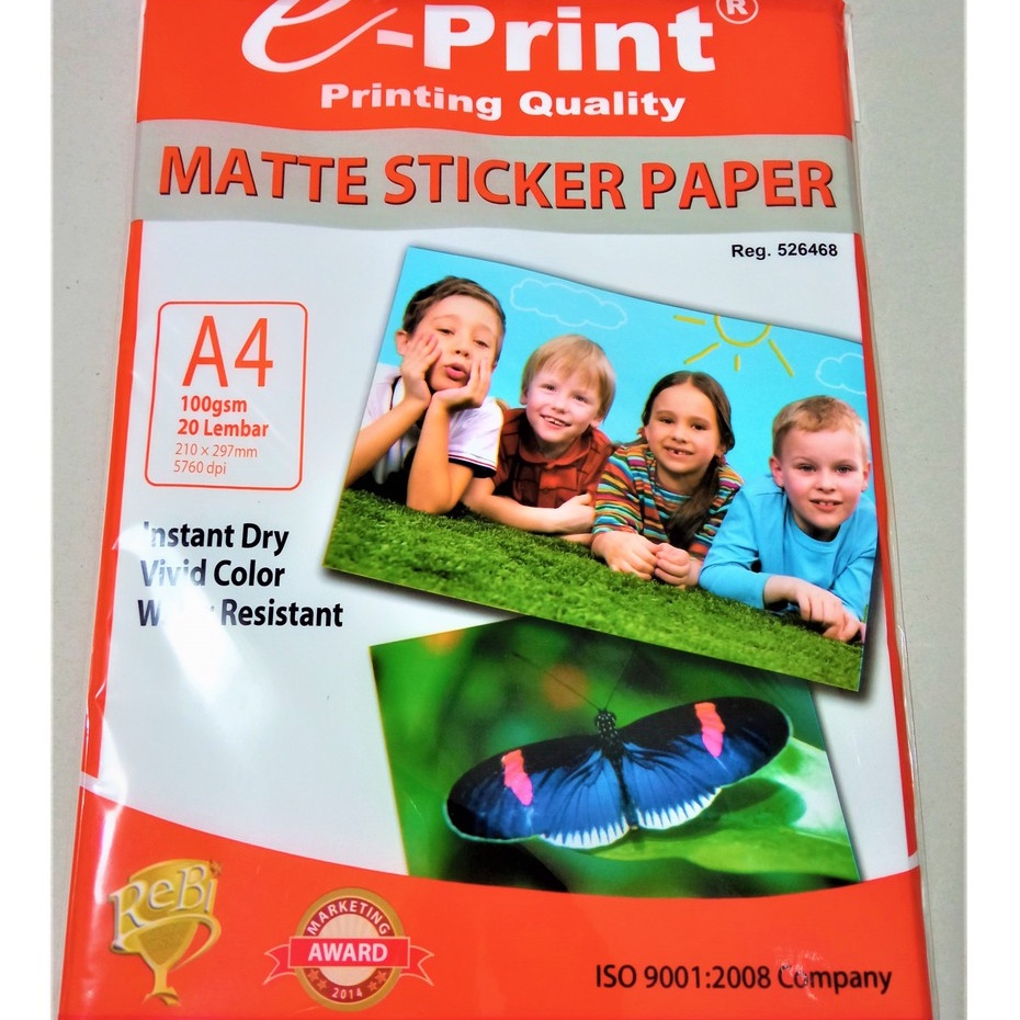 

E-print Matte Sticker Paper / Kertas Foto Doff A4 100gsm 20 lembar ( 4 anak & kupu-kupu )
