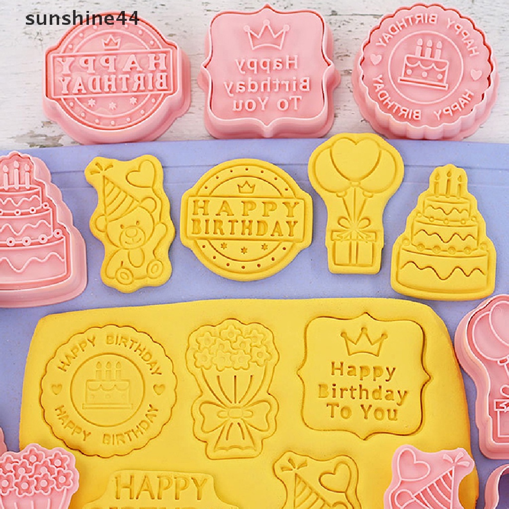 Sunshine 8Pcs / Set Cetakan Kue / Biskuit 3D Bahan Plastik Tema Ulang Tahun