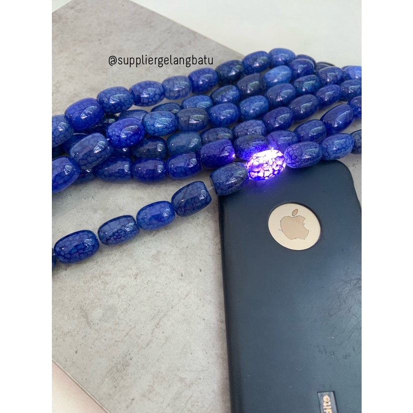 batu alam Penden simba tabung BLUE AGATE 2 x 1,5 cm biru serat onyx