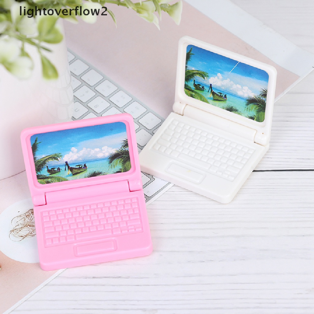 (lightoverflow2) 2pcs / Set Miniatur Laptop Skala 1: 12 Untuk Rumah Boneka