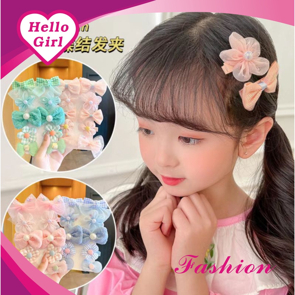 (Hello Girl)F163 10pcs/Set Jepitan Rambugt Anak PerempuanJepitan Motif Pita Bunga Gaya Korea Import