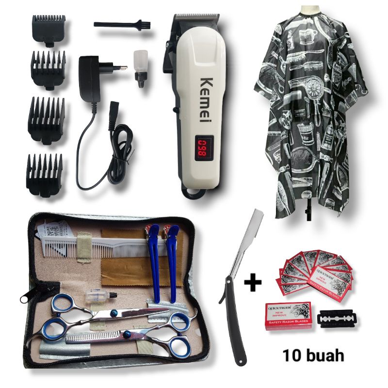 PAKET LENGKAP ALAT CUKUR ORIGINAL KEMEI || UNTUK BARBERSHOP/SALON