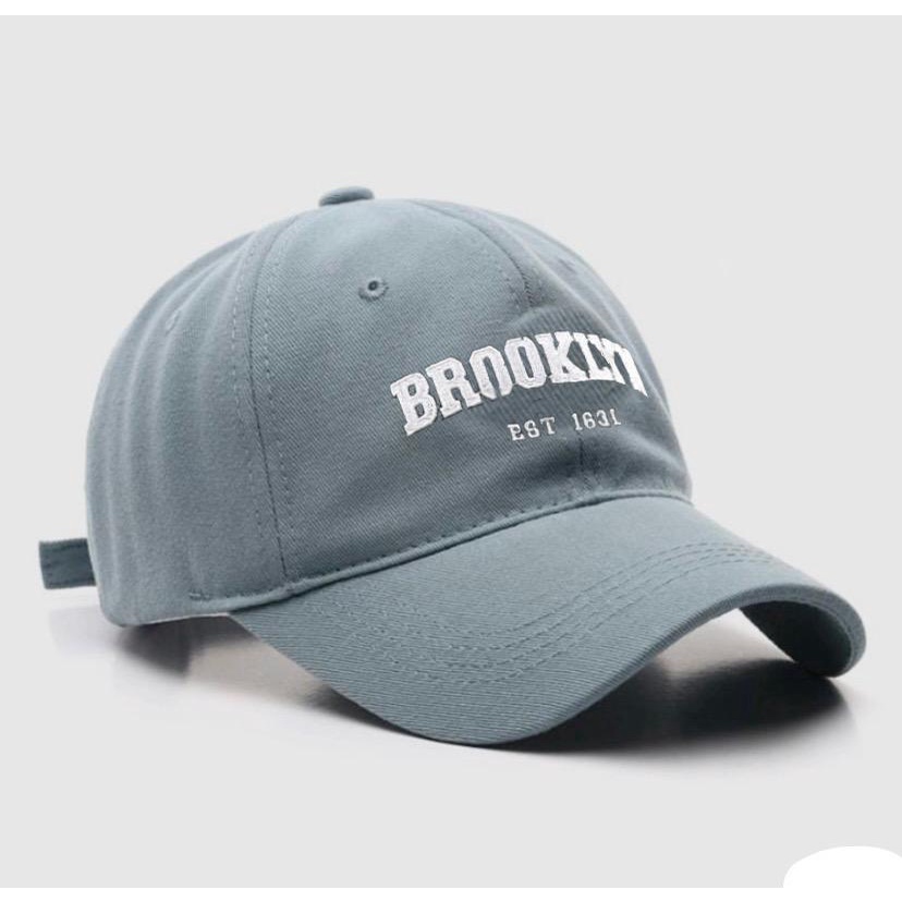 Best Seller - Topi Unisex Cap Hat Cotton Material Bordir Brooklyn Baseball / Baseball Cap Korea Trendy - COD-Abu Abu