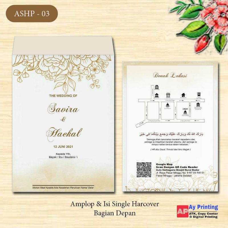 Jual Undangan Pernikahan Amplop Single Hardcover Jasmine Glitter Ashp