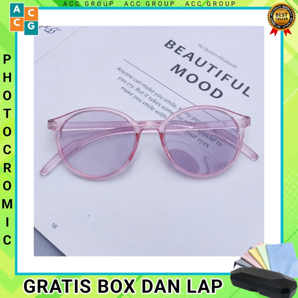 FREE BOX DAN LAP PHOTOCROMIC KACAMATA BERUBAH WARNA FASHION WANITA PRIA VINTAGE FRAME OPTIK