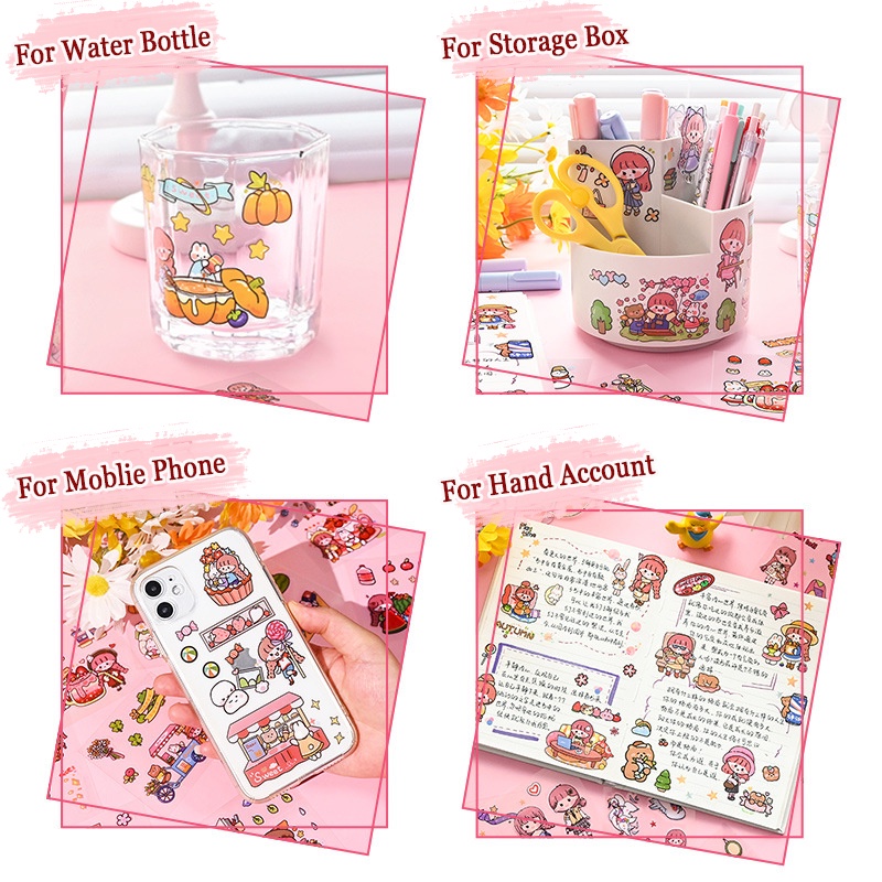 100 Lembar / Set Stiker Alat Tulis Tahan Air Bahan PET Untuk Dekorasi Handbook