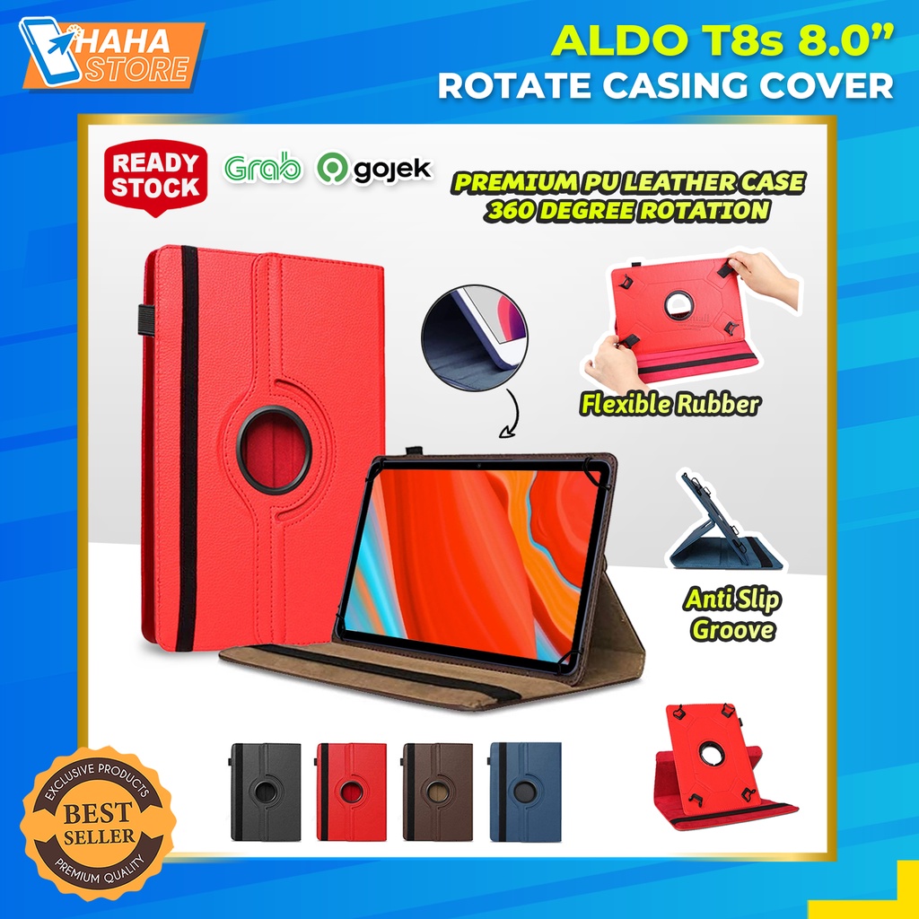 Aldo Tab T8s 8 8.0 inch Flip Case Casing Putar Rotary Leather Stand Bookcover Sarung Kesing Flipcove