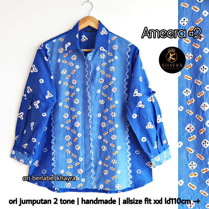 blus jumputab 2 tone ameera batik solo atasan kerja blus  wanita