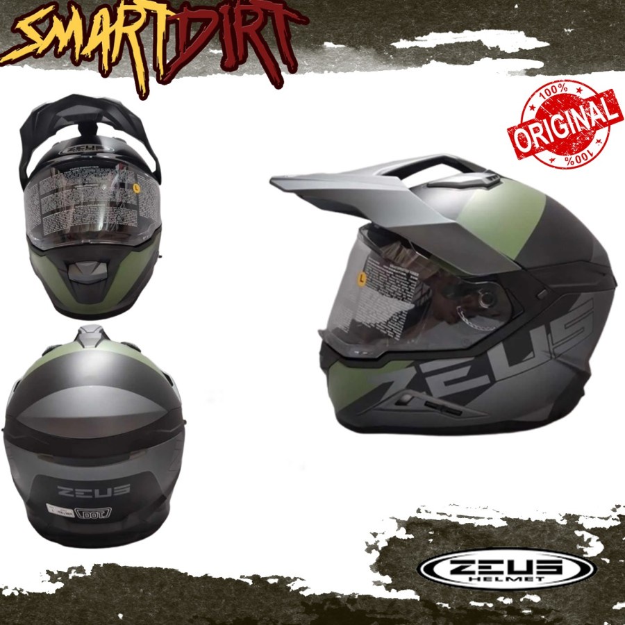 HELM MOTOR ZEUS ZS913 BF1 MATT TITANIUM GREEN HELM ZEUS DOUBLE VISOR