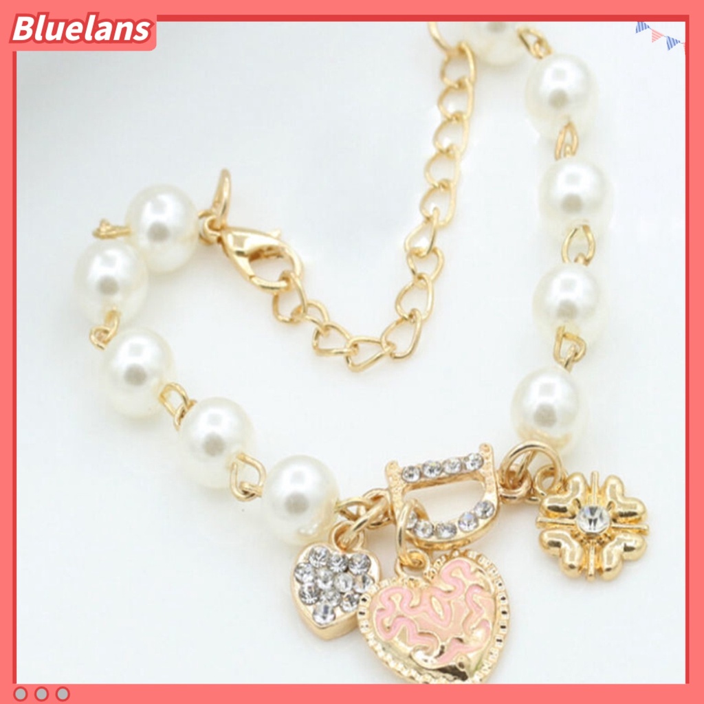 Bluelans Women Fashion Love Heart Pendant D Letter Rhinestone Faux Pearl Chain Bracelet Party