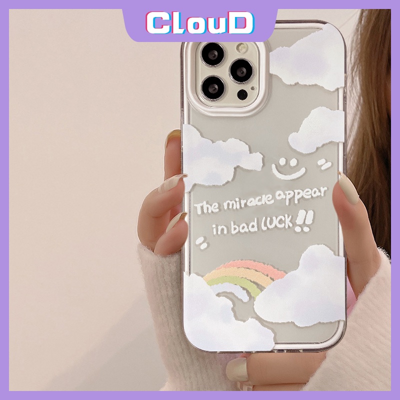 Soft Case Tpu Bening Desain Awan Pelangi Tersenyum Tahan Banting Anti Jatuh 3 In 1 Untuk IPhone 11 13 12 Pro Max XR XS Max X 7 8 Plus SE 2020