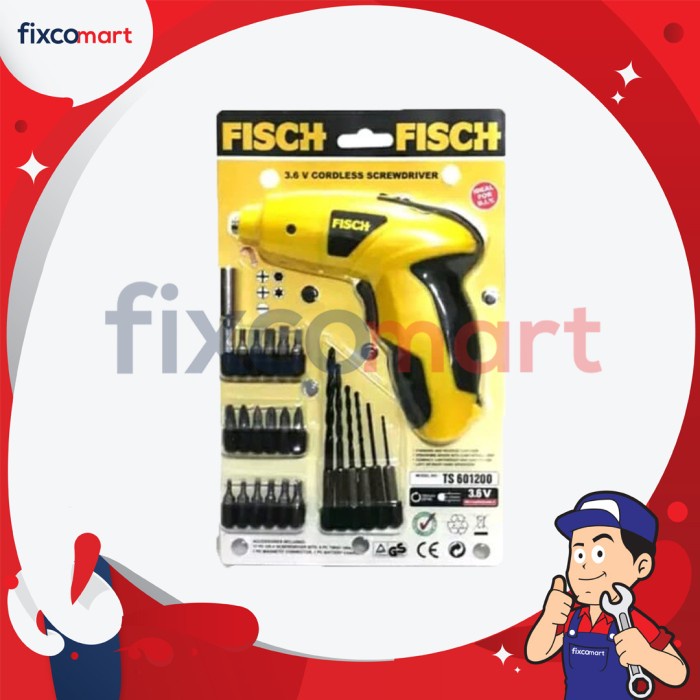Fisch Mesin Bor Cordless Mata Obeng Baterai Screwdriver