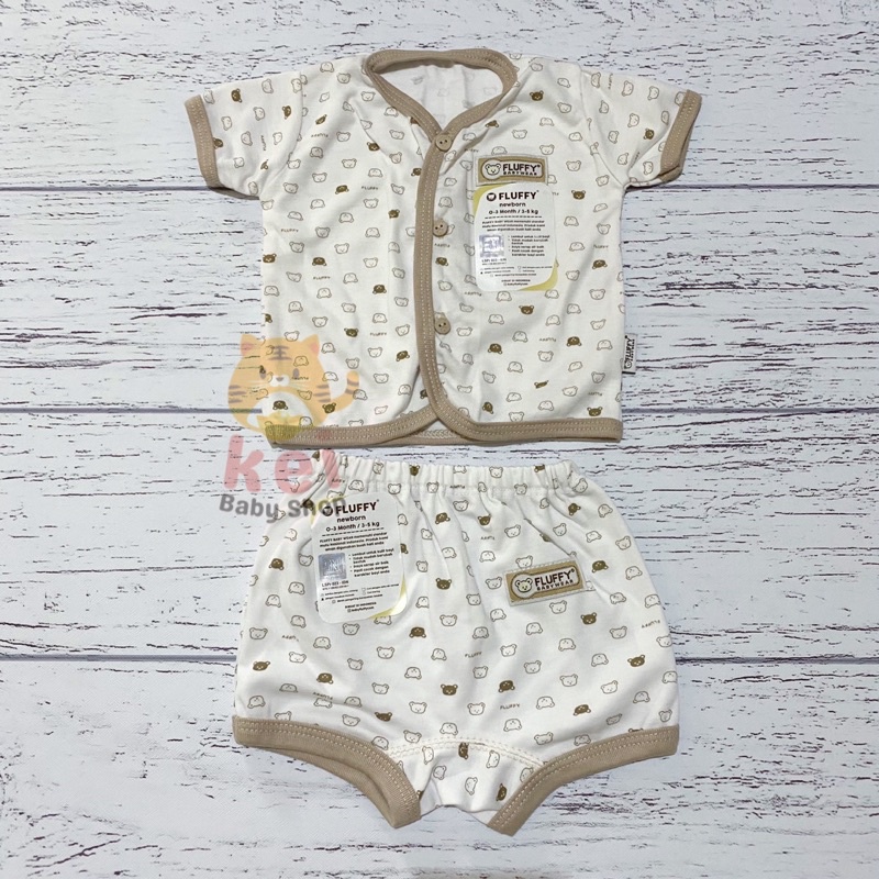 Baju Bayi Newborn Set Fluffy Pendek Bis SNI Khaki - Set Baju Bayi Fluffy