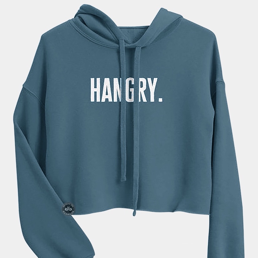 Hoodie Crop Hangry | Korean Style| Pakaian Wanita | Bahan Fleece | Allsize