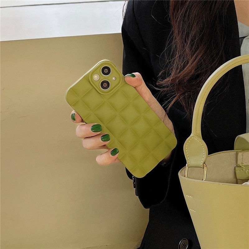 Case Desain Waffle Warna Hijau Olive Untuk iPhone 12 13 14 11 Pro Max X Xs Max Xr ejhg