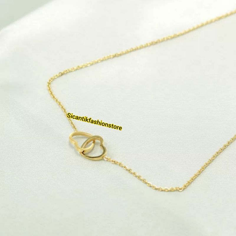 Kalung Rantai Titanium Gold Plus Liontin Love Terbaru Anti Karat Selamanya Kalung Titanium Liontin Love Couple Kalung Wanita Korea Liontin Love Gold