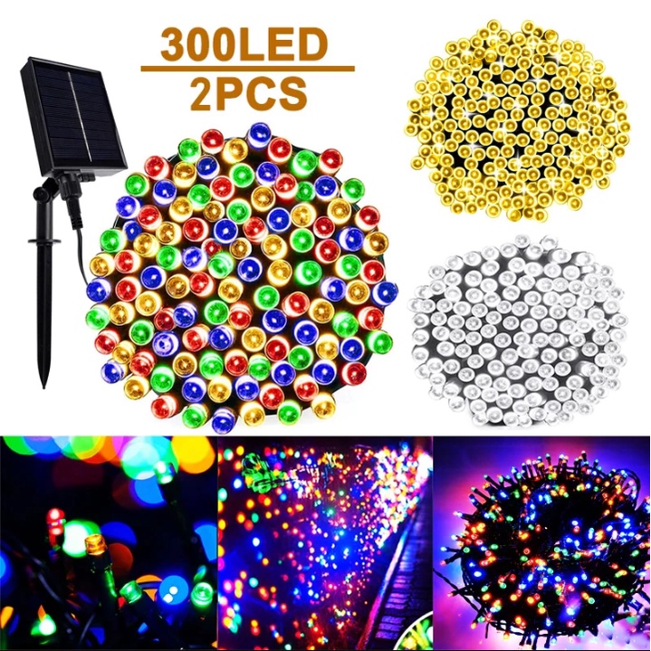 Lampu TENAGA SURYA 22meter 200LED Solar Tumblr String Lights 8 Modes Solar Twinkle Fair Lights for Christmas Garden Auto on/off 22m Solar led light Warna Warni Outdoor Waterproof Lampu Raya
