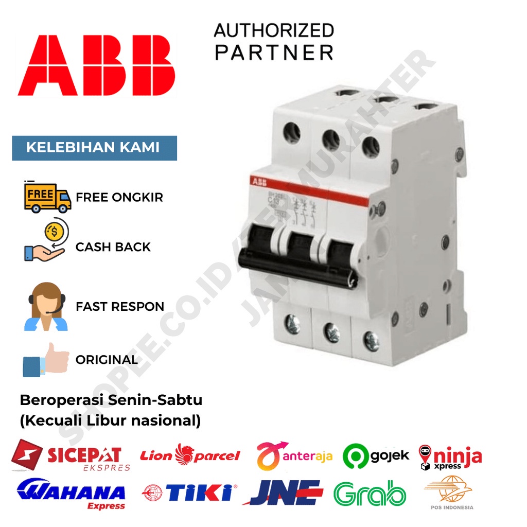 ABB MCB 3P 10A 4.5KA SH203L-C10 2CDS243001R0104 SH 203 L-C10 10 AMPERE