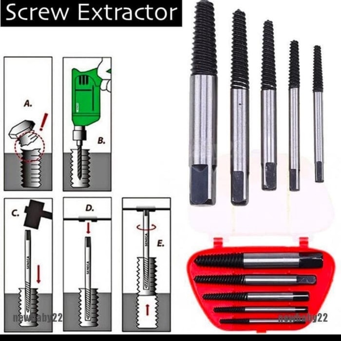 Screw Extractor Set 6 pcs - 5 Pcs Tap Balik Set - Pencabut Baut Rusak