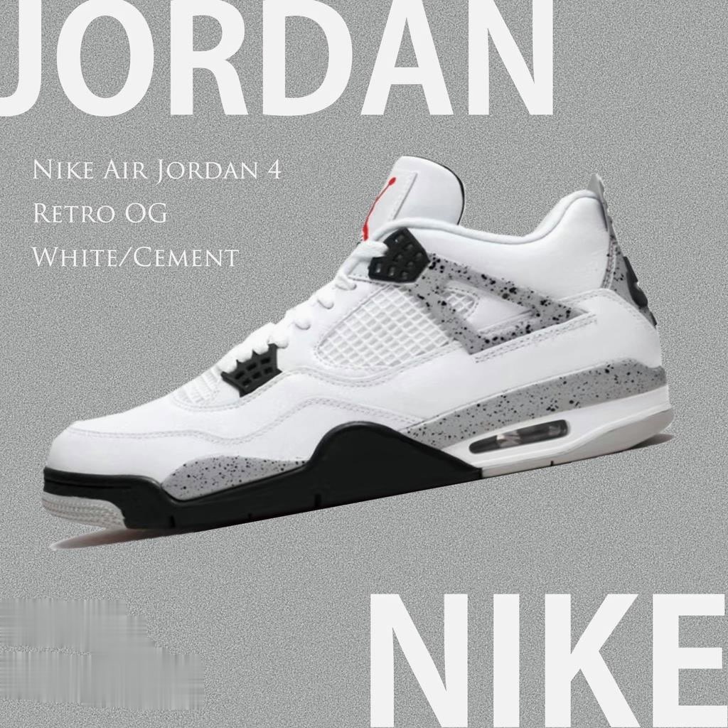 【Transportasi bebas】Nike Air Jordan 4  Retro OG White/Cement Seratus persen sepatu olahraga sejati, 