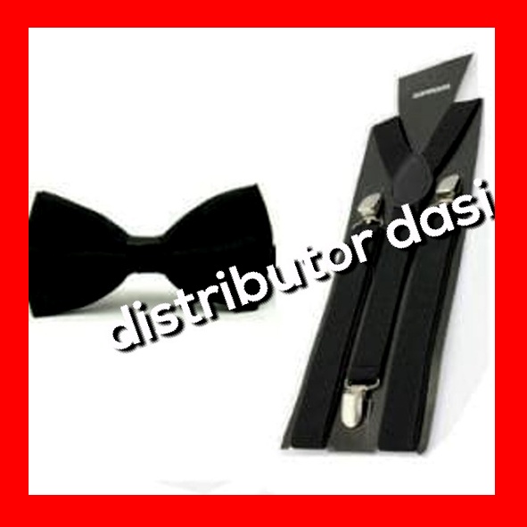 suspender hitam bretel capit 3 set dasi kupu kupu distributor dasi