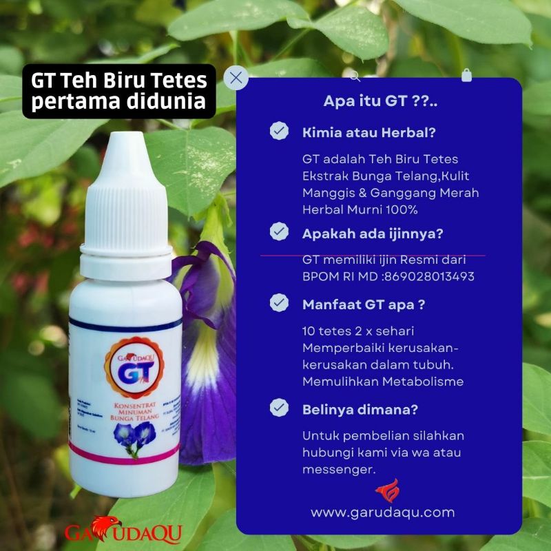 Konsentrat Minuman Bunga Telang Garudaqu Tea GT Aman BPOM 15 ml